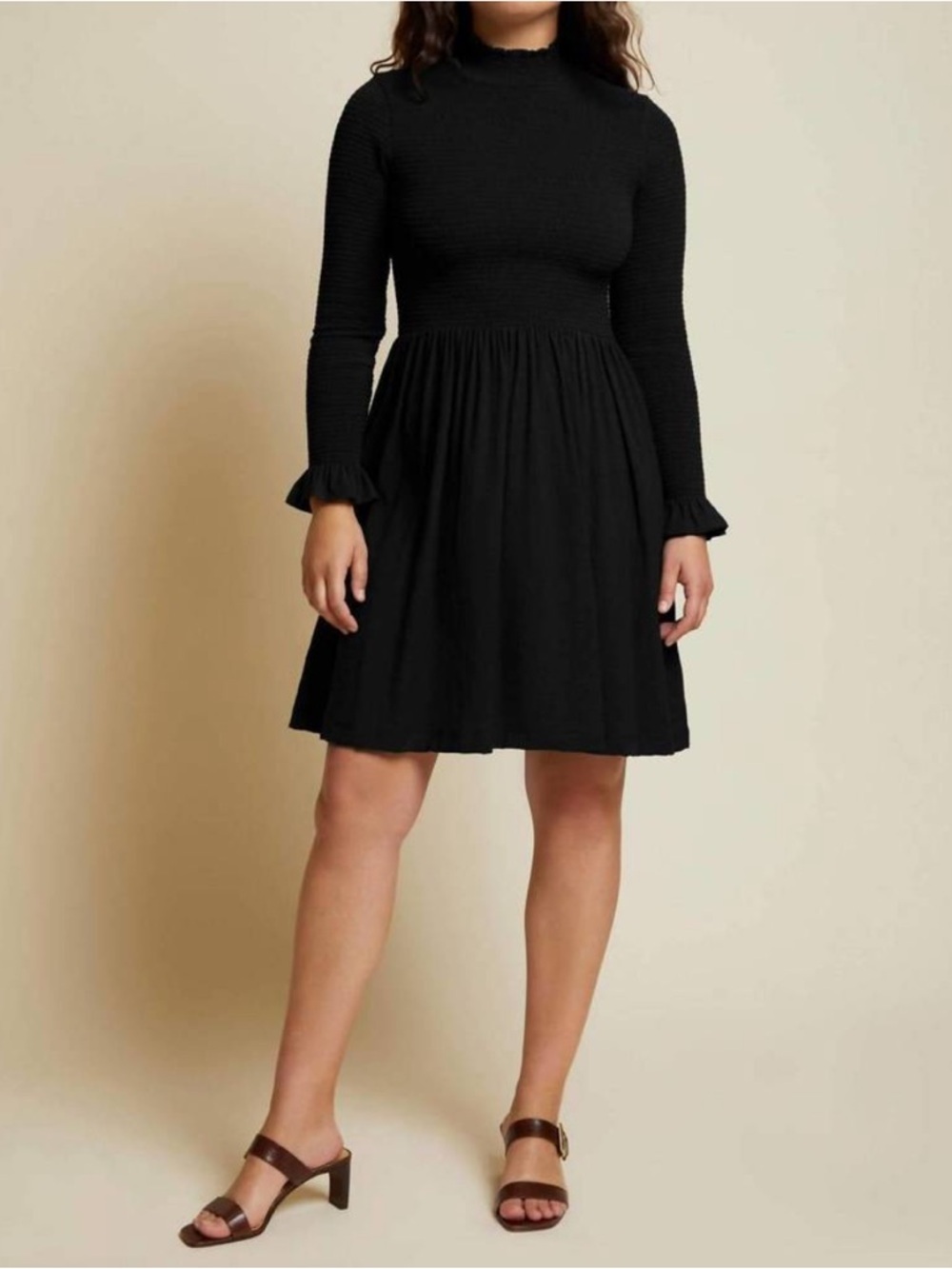 Nation LTD Zuri Smocked Turtleneck Mini Dress Black 100% Pima Cotton Size Medium
